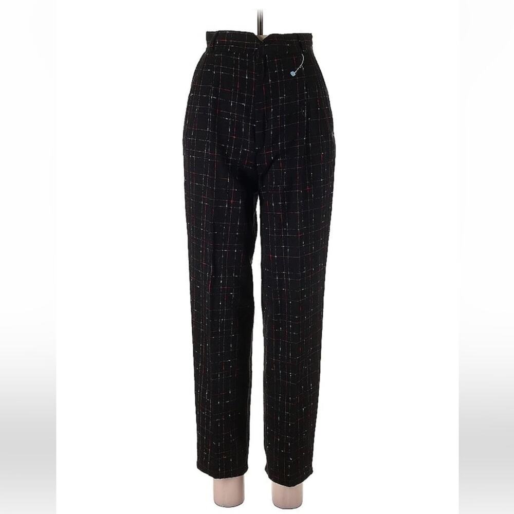Vintage wool blend black check mark pleated front tapered dress pants, size 11 - Picture 2 of 8